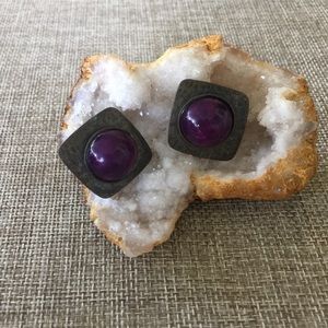 Vintage Costume Jewelry Earrings Purple Stone